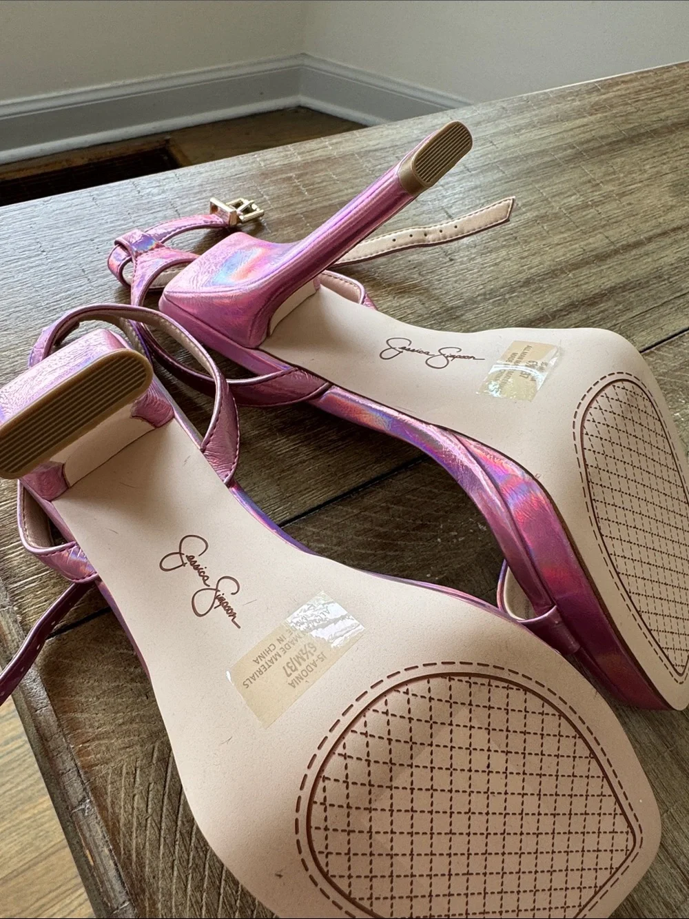Jessica Simpson Iridescent Pink Platform Slingback Heels